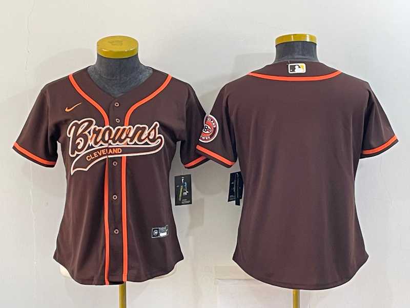 Womens Cleveland Browns Blank Brown With Patch Cool Base Stitched Baseball Jersey->women nfl jersey->Women Jersey